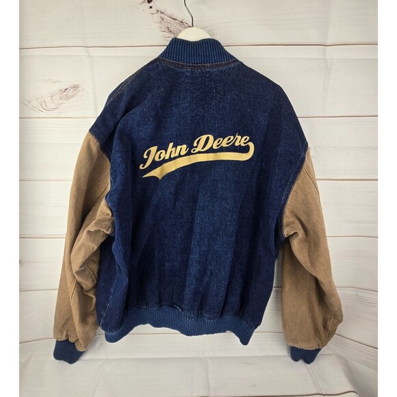 VTG Turning Point Denim 2-Tone Bomber Jacket 90' Embroidered John Deere Sz XL - Picture 2 of 10
